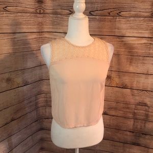Light Pink Cropped Lace Button Back Tank - Size 4